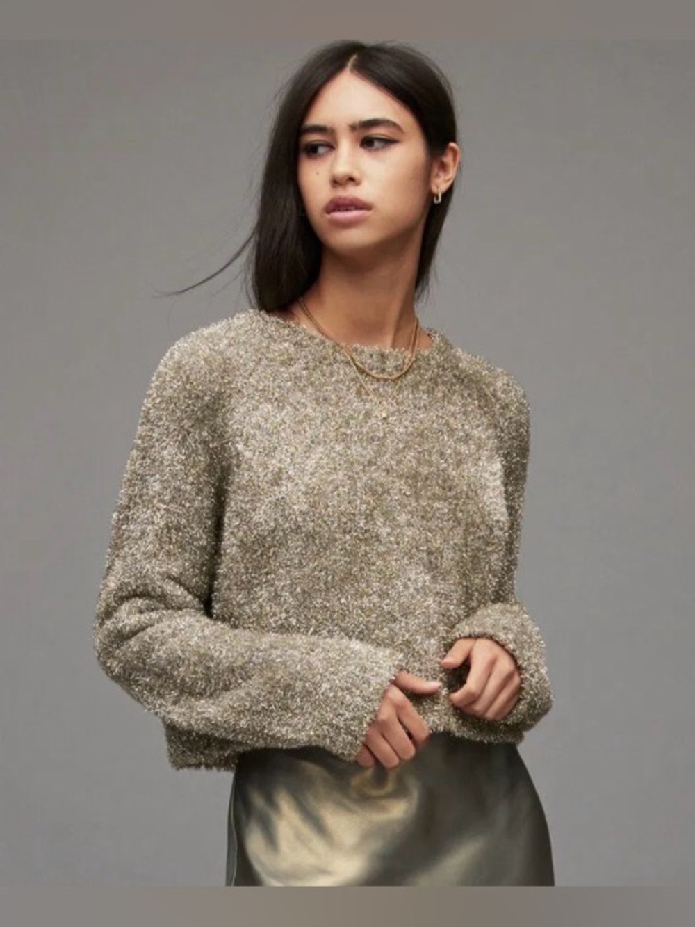 All Saint’s Women Rosetta Tinsel Sweater with Italian Yarn Size Small
